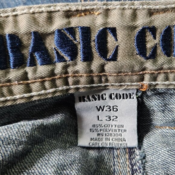 Basic Code Blue Denim Jeans, Distressed, Size 36W 32L - Picture 7 of 7